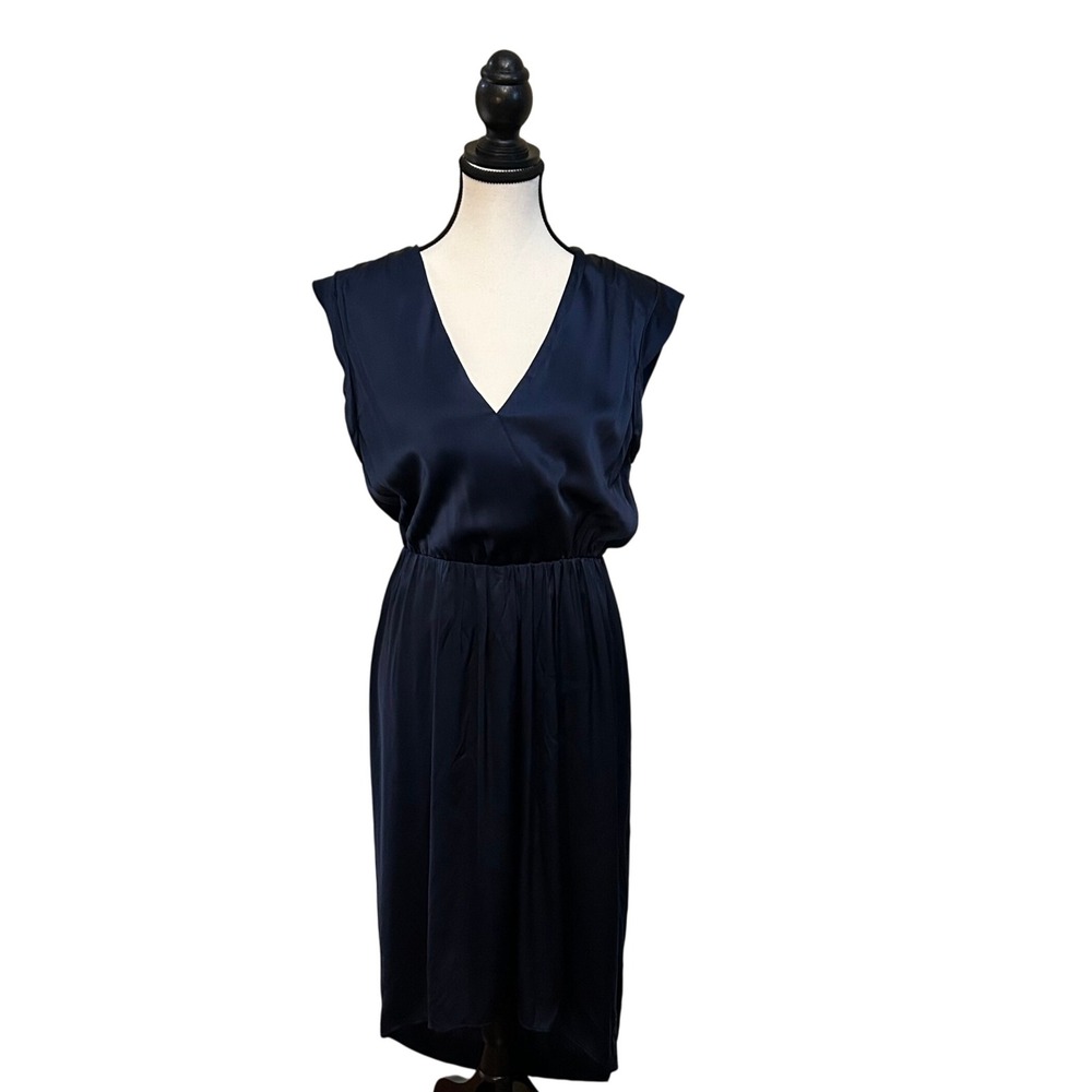 Alice + Olivia Navy‎ Blue Sleeveless V-Neck Midi Dress Career Party Sz 6